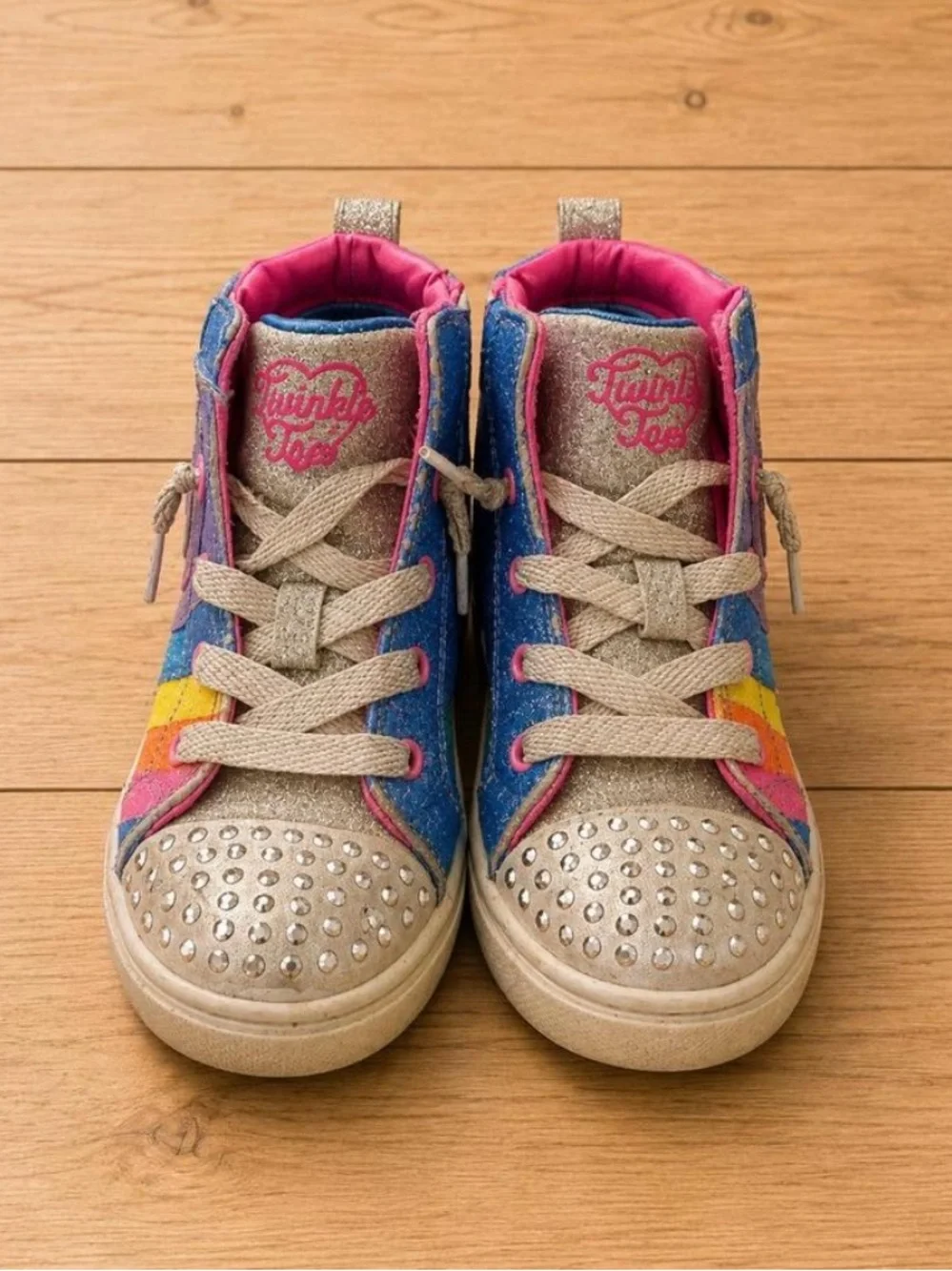 Skechers Kids Glitter High-Top Sneakers in Blue, Pink & Rainbow